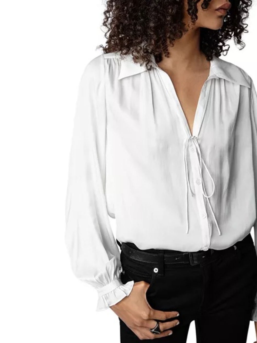 ZADIG & VOLTAIRE Tilan Satin Long Sleeve Blouse In Judo small $428 retail